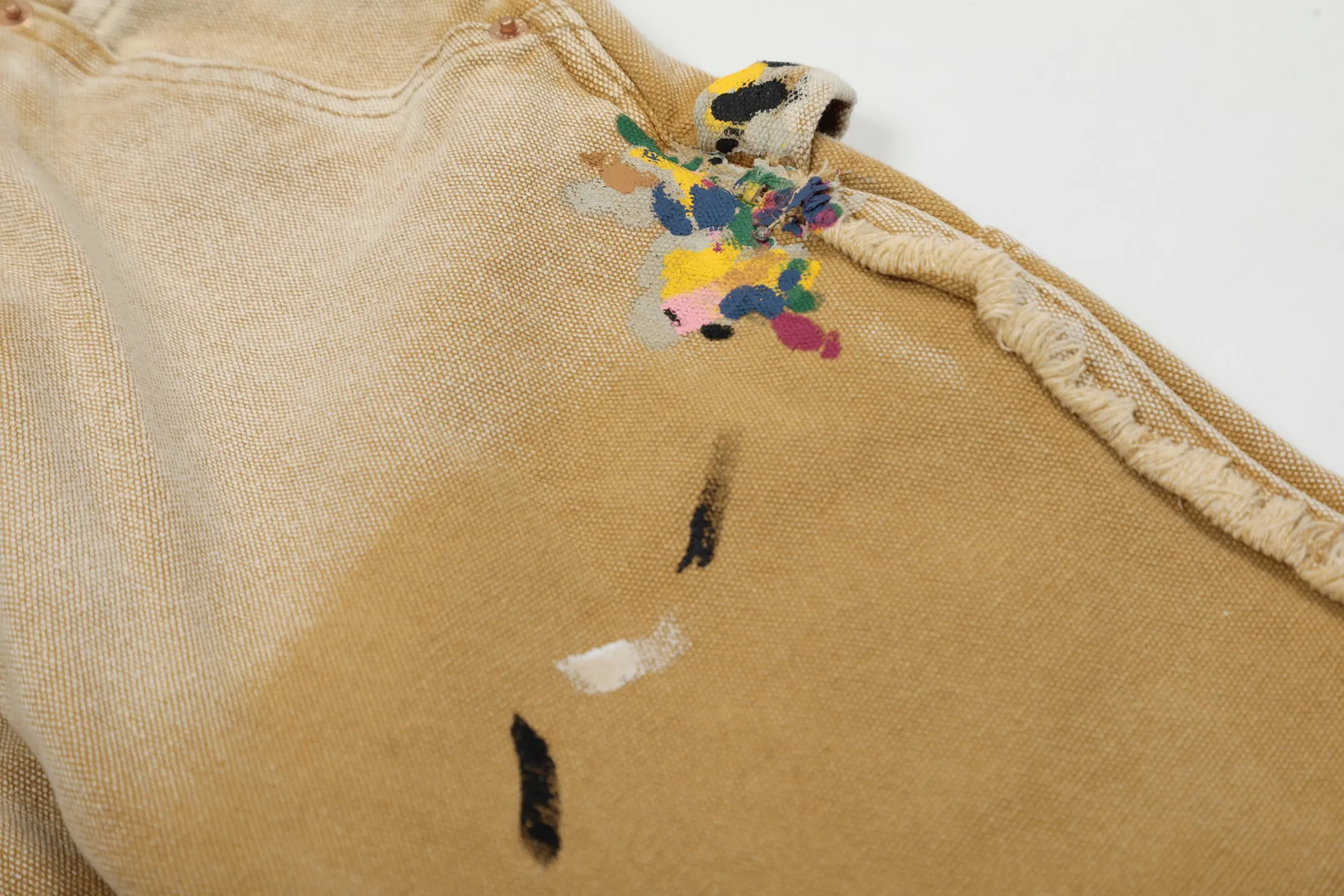 #8129 P250💰 GALLERY DEPT American retro splash-ink splicing micro-horn logging overalls raw edge jeans - Original purchase and pattern making to truly restore the ultimate texture of Vintage - Original hardware accessories, washed and other elevators, QR code analysis are all purchased from the original factory, high degree of restoration, welcome to compare with a certain product~ - Three-dimensional version Loose and comfortable, not picky about the figure, taller and slimmer, factory Seiko, original factory quality control, same style for men and women, can be matched with couples Versatile recommendation: must-have jeans for all seasons Size: S-XXL (28-36)